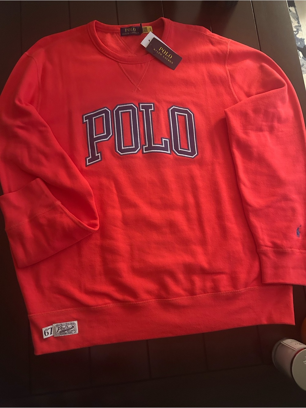 Ralph Lauren Polo Red Crewneck Sweatshirt with Navy Trim
